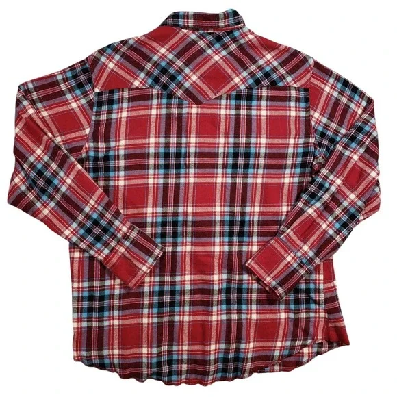 Wrangler Flannel Shirt Mens Large Red Blue Plaid Vintage Pearl Snap Button Up‎ - Picture 2 of 6